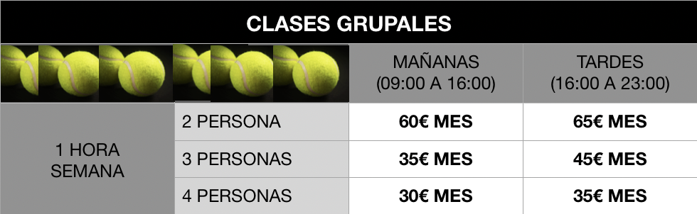 TARIFAS CLASES DAVELPADEL